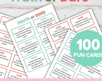 Truth or Dare Game Printable | Slumber Party Game for Teens & Family | 100 Fun Challenge Cards | PDF Instant Download