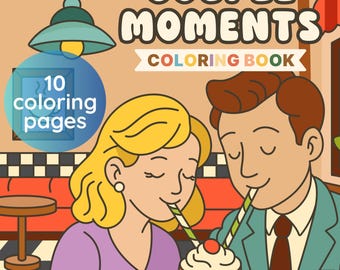 Adult Coloring Pages, Cozy Couple Moments – 10 Everyday Scenes | Digital Coloring Book PDF & PNG, Printable Coloring Pages for Adults