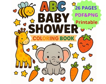 ABC Baby Shower Coloring Pages for Kids & Adults | 26 Printable Alphabet Sheets | Baby Shower Keepsake Game | PDF + PNG Instant Download