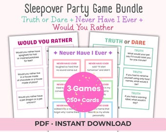 Slumber & Birthday Party Games Bundle | Truth or Dare + Would You Rather + Never Have I Ever | Printable Teen, Family Game Night, PDF