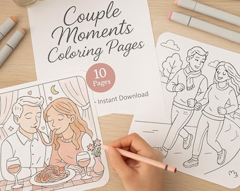 Cozy Couple Coloring Pages | Romantic Adult Coloring Book| Book | 10 Printable Coloring Sheets | Self Care Gift for Her