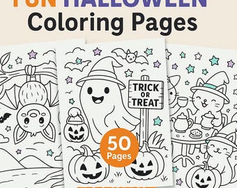 Halloween Coloring Pages for Kids | 50 Cute Printable Halloween Coloring Sheets | Fun Halloween Activity Book | Instant PDF Download