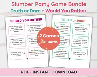 Slumber Party Game Bundle | Truth or Dare + Would You Rather | 150+ Printable Cards | Teen & Family Game Night | PDF Instant Download