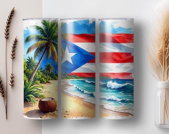 Puerto Rico Beach Tumbler Wrap: 20oz Sublimation PNG (Digital Download)