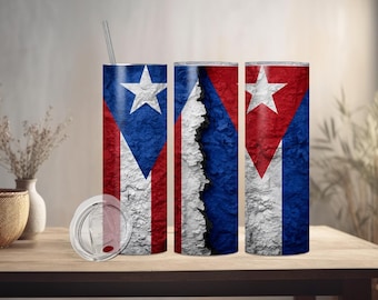 Cuba & Puerto Rico Flag Tumbler Wrap PNG:  (Digital Download)
