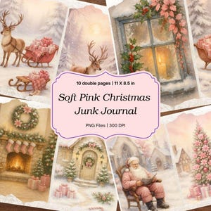 Rosa Weihnachten Junk Journal Kit: Vintage Santa Aquarell Seiten (Digitaler Download)