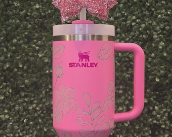 Vaso Stanley Flower de 40 oz con diseño floral de peonía rosa, grabado a láser, acero inoxidable, H2.0 FlowState Quencher
