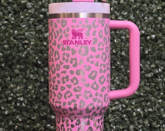 Taza Stanley Leopard de 40 oz, auténtica, rosa, personalizada, con grabado láser.