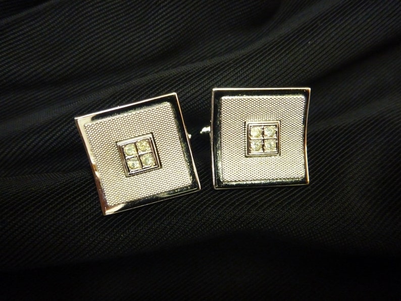 Vintage Estate ANSON Silvertone-Rhinestone CUFFLINKS