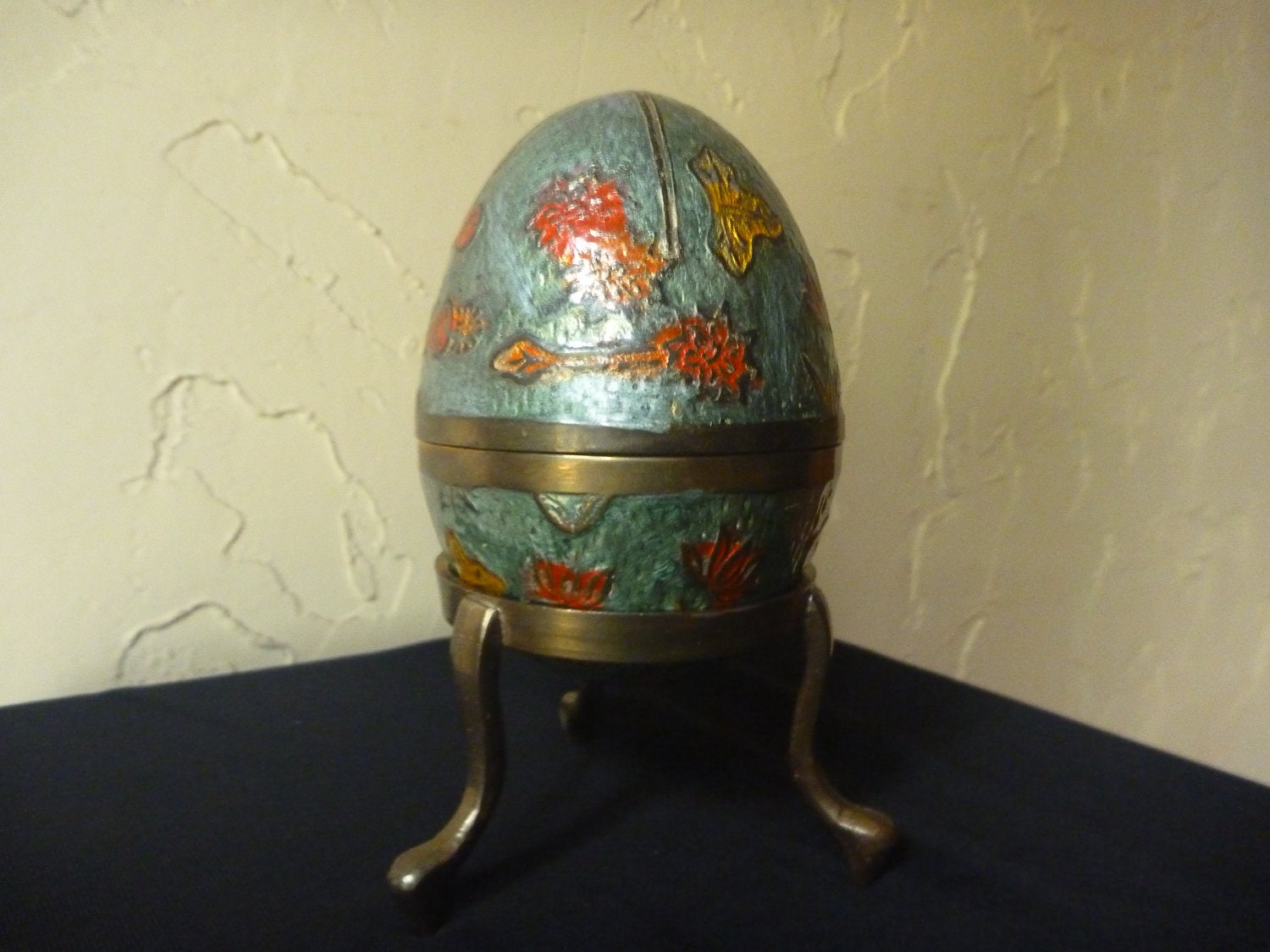 Vintage Solid BRASS ENAMELED EGG Etsy