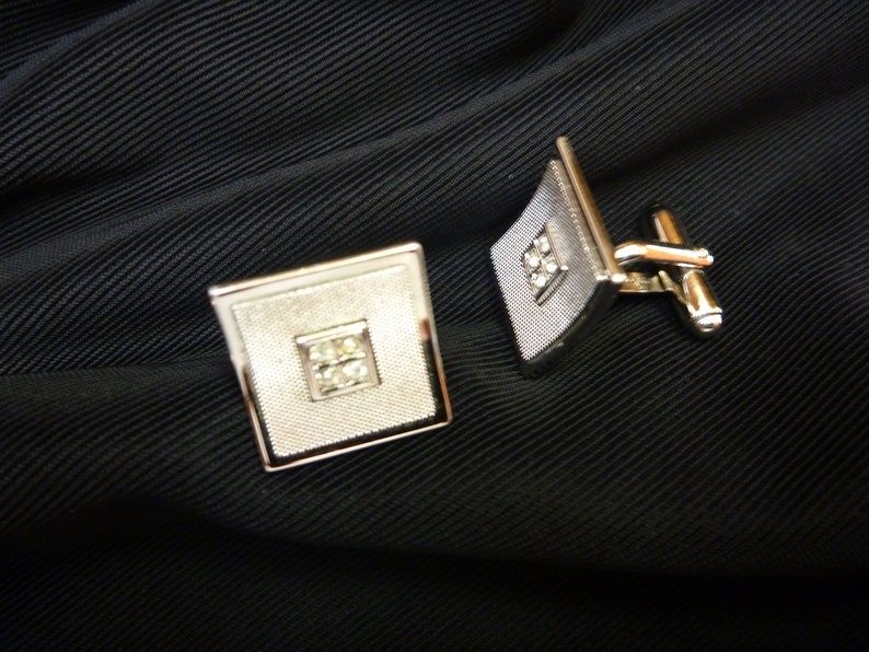 Vintage Estate ANSON Silvertone-Rhinestone CUFFLINKS