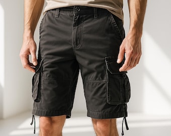 Katoenen cargoshort heren: meerdere zakken, verstelbare taille