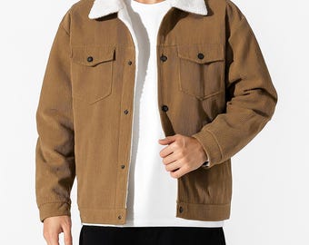 Men's Corduroy Sherpa Jacket: Fleece Lined Winter Coat