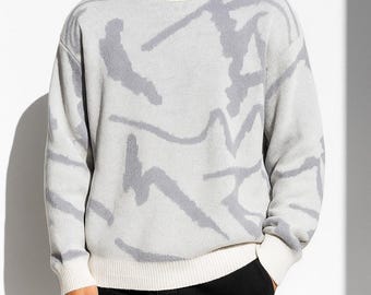 Men's Brushstroke Sweater: Abstract Knit Pullover