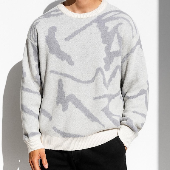 Men's Brushstroke Sweater: Abstract Knit Pullover - Etsy