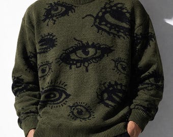 Men's Knit Pullover Sweater | Abstract Eye Graphic