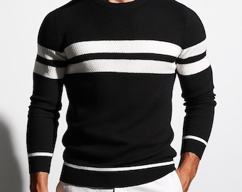 Men's Striped Knit Sweater: Classic O-Neck Pullover
