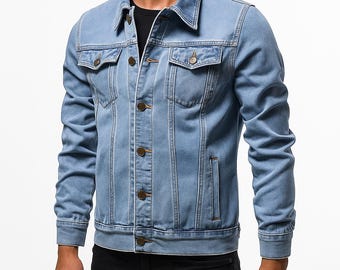 Men's Slim Fit Denim Jacket - Vintage Style Button-Up Jean Coat