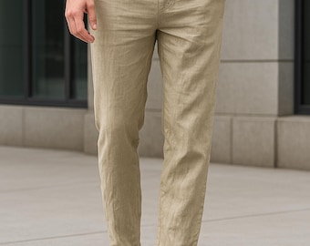 Men's Cotton Linen Pants: Lightweight Relaxed Fit Trousers