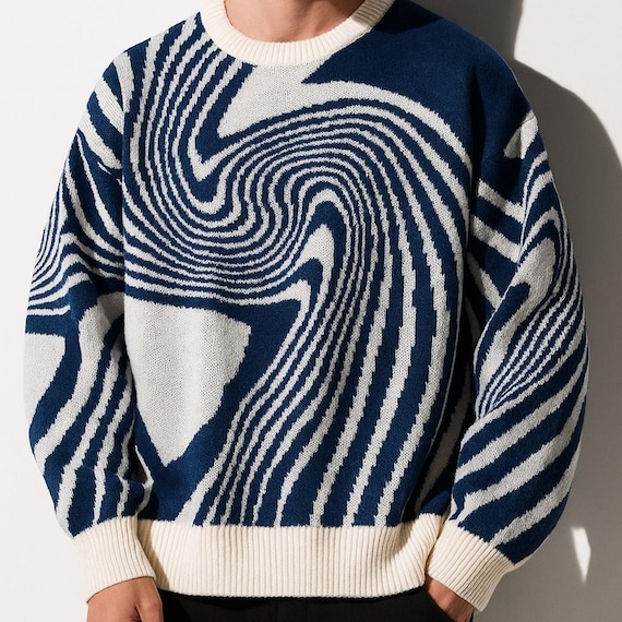 Men's Abstract Swirl Pattern Sweater - Modern Knit Crew Neck - Etsy