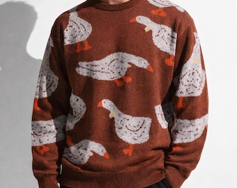 Men Pattern Knit Pullover Sweater | Casual Round Neck Long Sleeve Sweater | Graphic Top for Everyday Wear
