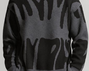 Men's Abstract Knit Sweater: Oversized Polyester Pullover