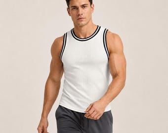 Men's Ribbed Athletic Tank Top, Muscle Fit Sleeveless Gym Shirt