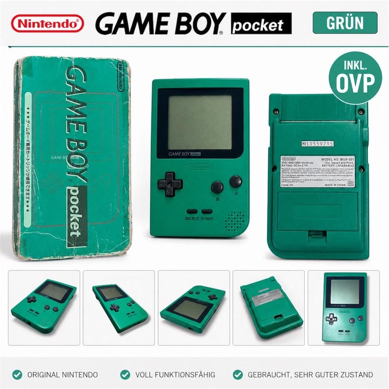 Nintendo Game Boy Pocket Green Handheld Game Console incl. Original Packaging - Retro - Handheld Retro Gaming Vintage Video Game Console image 1