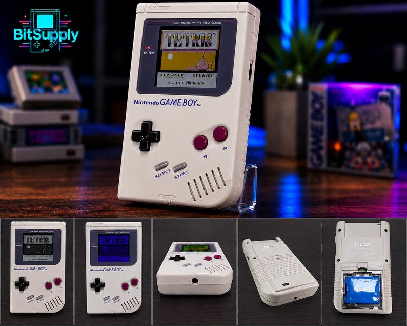 Nintendo Game Boy Classic DMG-01 Grå IPS Q5 Skärm/Batteri Mod Nytt Fodral - Handhållen Retro Gaming - Vintage Retro Spelkonsol bild 1