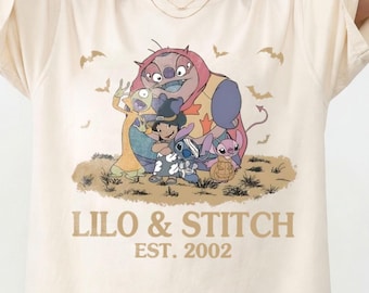 Retro Stitch and Friends Halloween Shirt, Stitch Pumpkin Graphic Tee, Angel Stitch Shirt, Disney Lilo & Stitch Shirt, Spooky Season