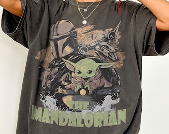 Comfort Colors® Vintage The Mandalorian And Grogu Shirt, Star Wars Grogu Bounty Hunter Tee, Star Wars Fans Gift Shirt