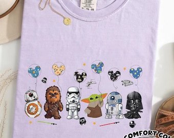 Camiseta de globos de Star Wars Disney, camiseta de globos de Mickey, Darth Vader y Grogu, camisetas para el viaje familiar a Disney 2026