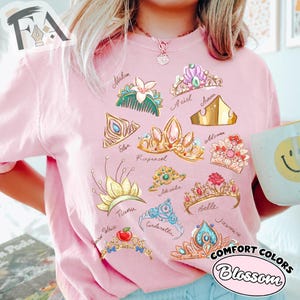 Disney Princess Tiaras Shirt, Cinderella Ariel Belle Jasmine Crowns Tee, Magic Kingdom Vacation Tshirt, Disney Princess Family Trip 2026 image 2