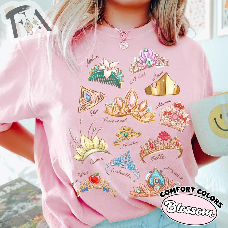 Disney Princess Tiaras Shirt, Cinderella Ariel Belle Jasmine Crowns Tee, Magic Kingdom Vacation Tshirt, Disney Princess Family Trip 2026 image 2