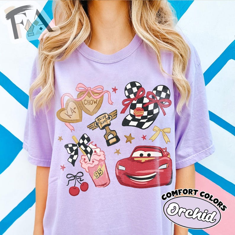 Lightning McQueen Coquette Shirt, Cars Disney Movie Tee, Ka-Chow Heart Bows Tshirt, Piston Cup Racing Shirt, Disney World Vacation Trip image 6
