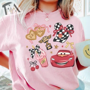 Lightning McQueen Coquette Shirt, Cars Disney Movie Tee, Ka-Chow Heart Bows Tshirt, Piston Cup Racing Shirt, Disney World Vacation Trip image 4