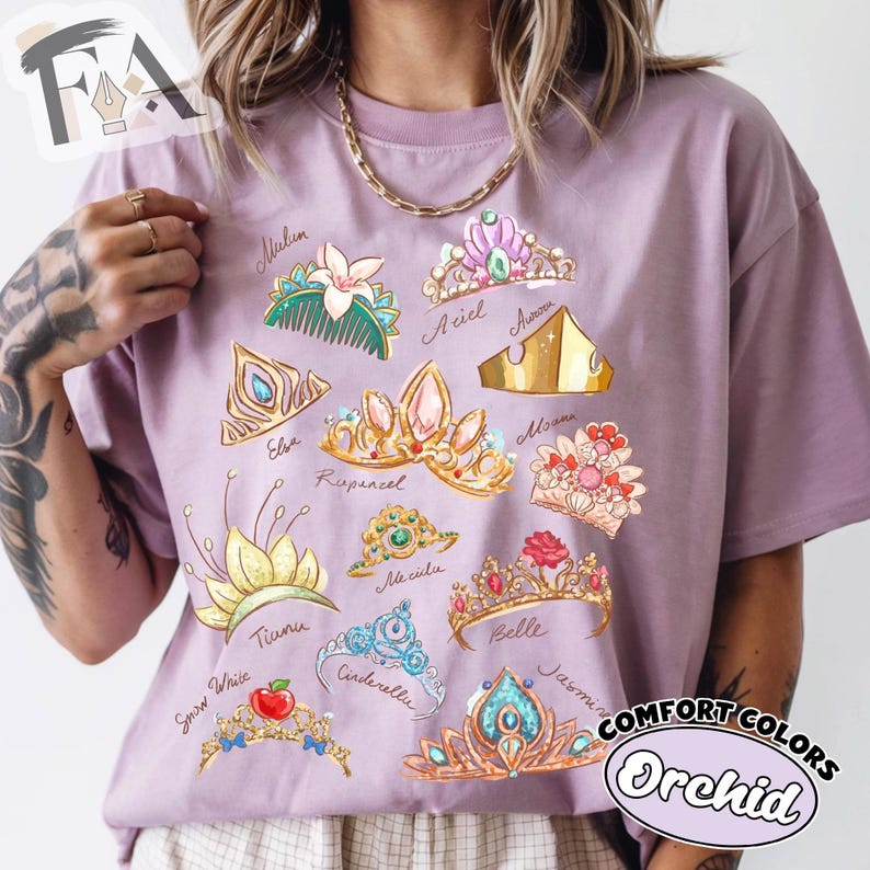 Disney Princess Tiaras Shirt, Cinderella Ariel Belle Jasmine Crowns Tee, Magic Kingdom Vacation Tshirt, Disney Princess Family Trip 2026 image 4