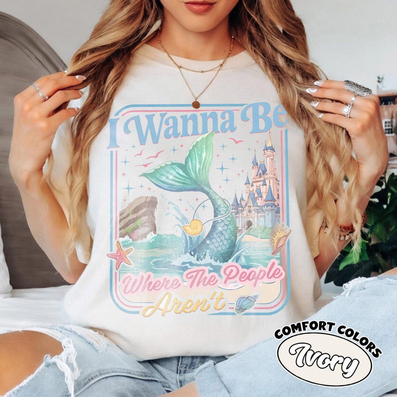 Retro I Wanna Be Where The People Aren't Shirt, Little Mermaid Tee, Disney Castle Comfort Colors T-shirt, Disney Princess Ariel Shirts image 1