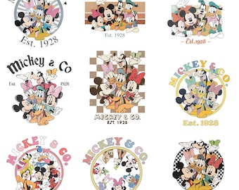 Retro Mickey and Friends Checkered Png, Mickey And Co Png, Mickey and Co. est. 1928, PNG Digital Files, Cut file,  Instant Download.