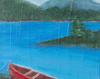 Lámina artística de un barco en un lago irlandés, pintura de paisaje marino costero, decoración cottagecore