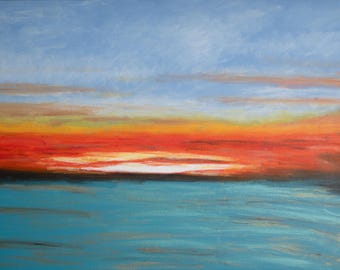 Impresión de paisaje marino al atardecer irlandés, arte mural costero, pintura oceánica, pintura de paisajes irlandeses,