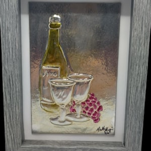 Arte en metal con vino y uvas/Arte repujado en cartón/Arte repujado