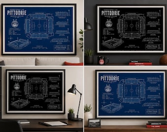 Aberdeen FC Pittodrie Stadium Blueprint Print | Black & White Football Stadium Wall Art | Scottish Football Gift | Digital Download Poster