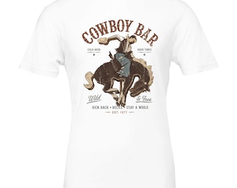 Cowboy Bar Vintage Western T-Shirt | Wild & Free Rodeo Graphic Tee | Rustic Country Cowgirl Cowboy Shirt