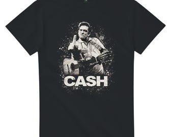 Johnny Cash Middle Finger T Shirt – Vintage Style Cash Graphic Tee – Classic Country Rock Shirt – Music Legend Unisex Black T-Shirt