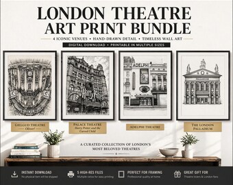 London Theatre Wall Art Printable Bundle – West End Posters – Gielgud, Adelphi, Palladium – Musical Theatre Gift – Digital Download