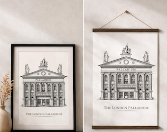 London Palladium Print, Theatre Wall Art, London Architecture Sketch, Printable Wall Art, Black and White Ink Drawing, Digital Download
