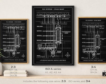 Fly System Blueprint Print | Technical Theatre Wall Art | Stage Rigging Diagram | Backstage Theatre Illustration | Digital Download
