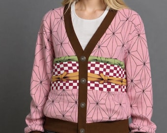 Nezuko anime-vest: gebreide fleece Hacci-trui