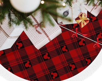 Gonna per albero di Natale di Topolino, gonne per albero a quadri rossi e neri, regalo decorativo natalizio Disney